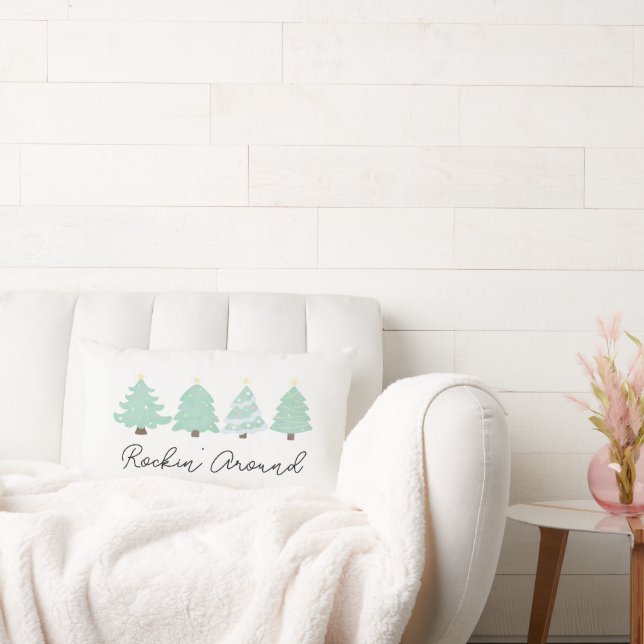Coussin Rectangle Aquarelle Pastel Whimsical Christmas Tree (Canapé)