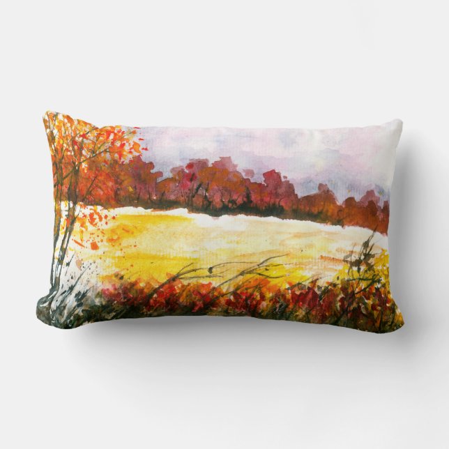 Coussin Rectangle Aquarelle Paysage Abstrait Arbres d'automne (Recto)