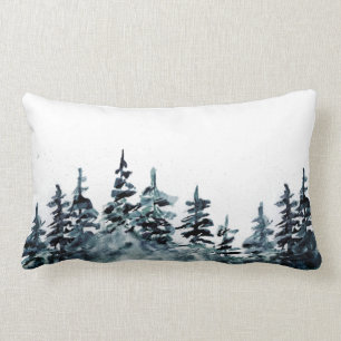 Coussin Rectangle Aquarelle Pine Tree Forest Noir et blanc