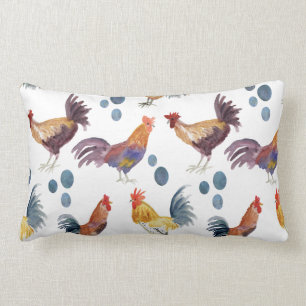 Coussin Rectangle Aquarelle Poulets colorés