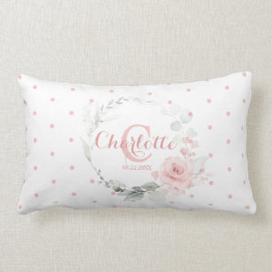 Coussin Rectangle Aquarelle rose Floral Pois fille Nursery