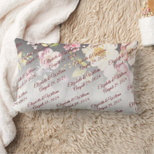 Coussin Rectangle Aquarelle rose Roses jaunes, noir flou, Mariage