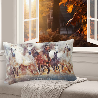 Coussin Rectangle Aquarelle Sauvage Chevaux de course