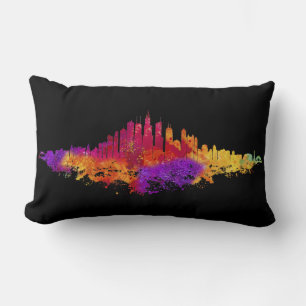 Coussin Rectangle Aquarelle Skyline de Chicago en blanc