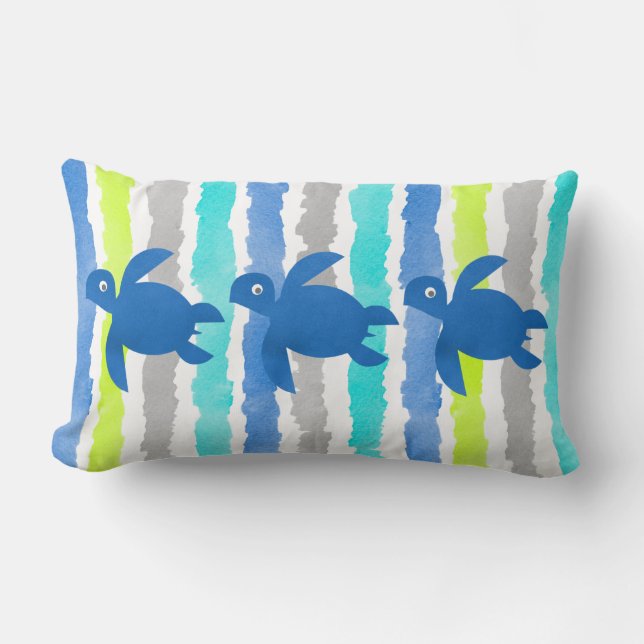 Coussin Rectangle Aquarelle Triple Tortue de mer Shibori Stripes Vag (Recto)
