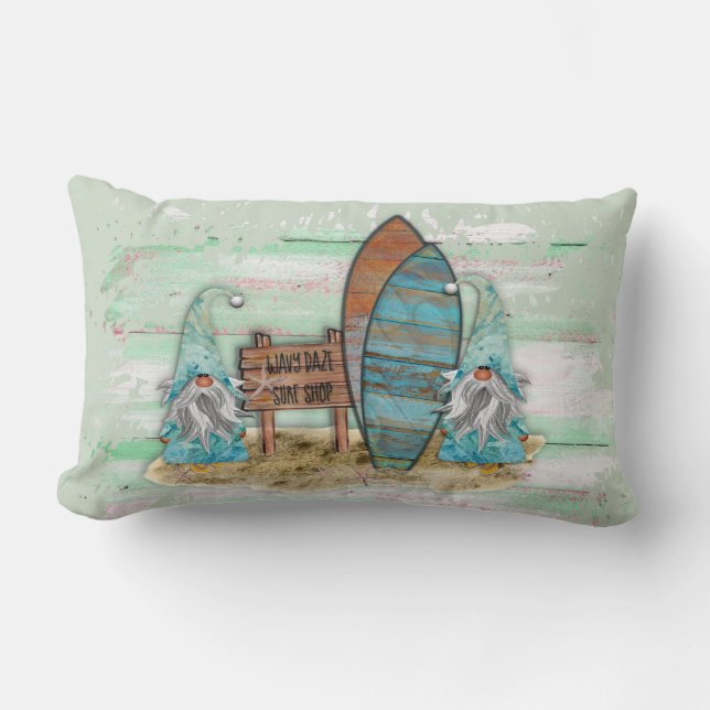 Coussin Rectangle Aquarelle Tropical Surfing Beach Gnomes (Recto)