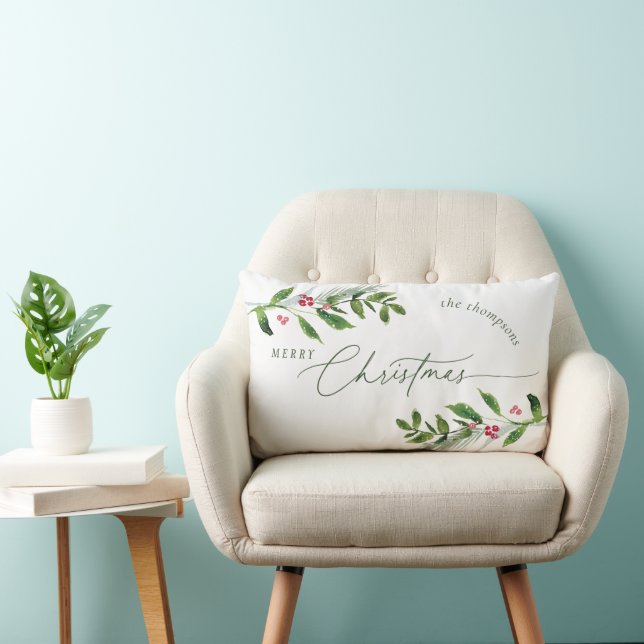 Coussin Rectangle Aquarelle Végétation hivernale Noël moderne (Chaise)