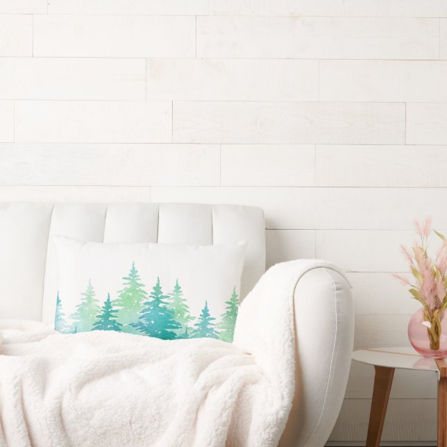 Coussin Rectangle Aquarelle vert turquoise Arbres À feuillage persis (Canapé)