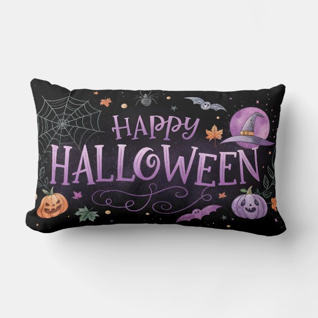 Coussin Rectangle aquarelle violet heureux halloween (Recto)