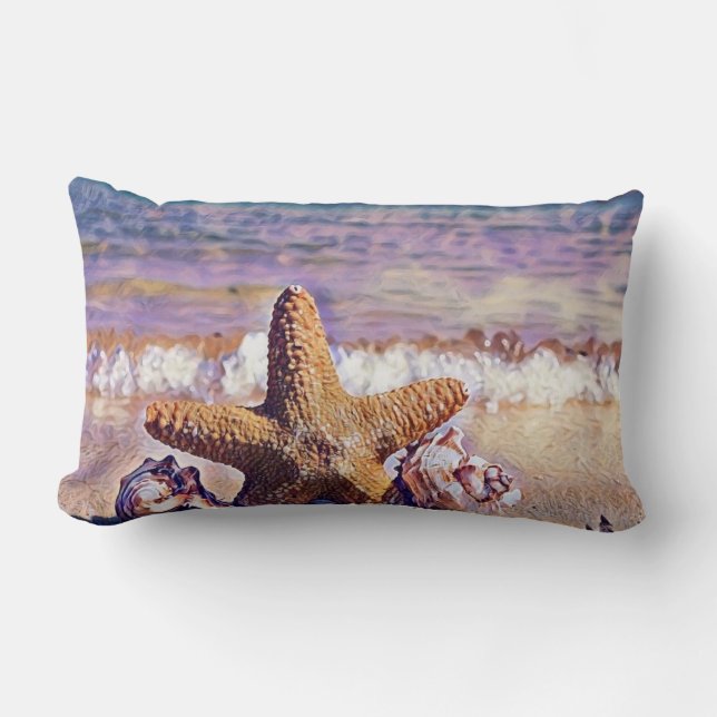 Coussin Rectangle Aquarelle violette Coquillages d'étoiles de mer Pe (Recto)