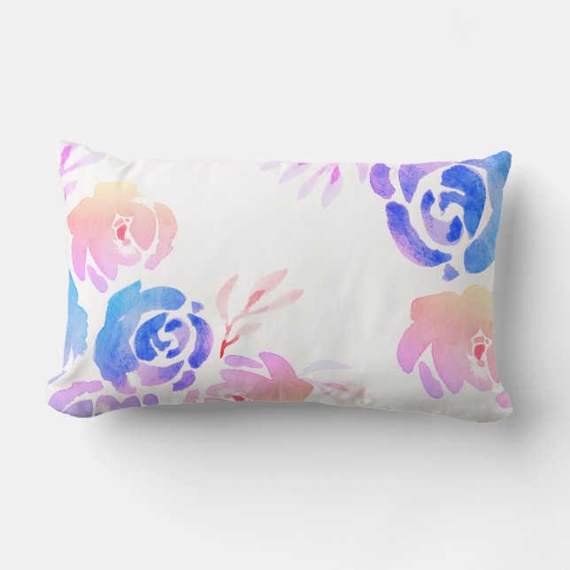 Coussin Rectangle Aquarelle violette et rose Fleurs et feuillage (Recto)