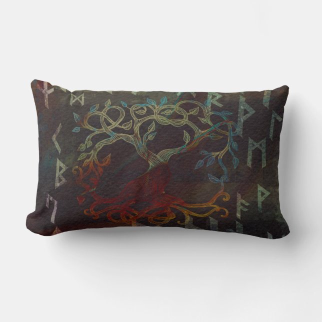 Coussin Rectangle Arbre de la vie - Yggdrasil - et runes (Recto)
