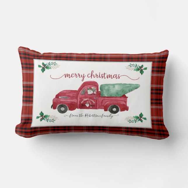 Coussin Rectangle Arbre de Noël Arbre ferme Camion rouge Plaid (Recto)