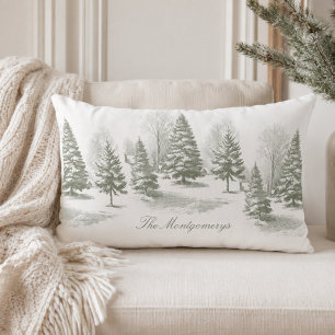 Coussin Rectangle Arbre de Noël en pin de la forêt hivernale Monogra