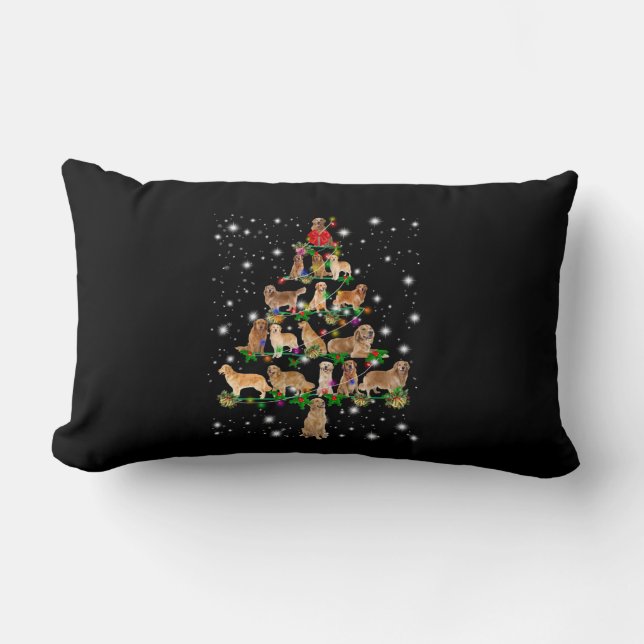 Coussin Rectangle Arbre de Noël Golden Retriever Couvert Par Flash (Recto)
