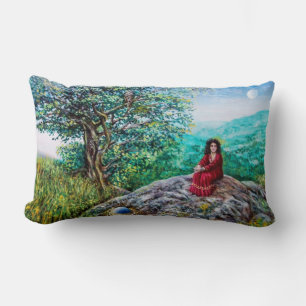 Coussin Rectangle ARBRE MAGIQUE / Aube en bois vert et dame en rouge