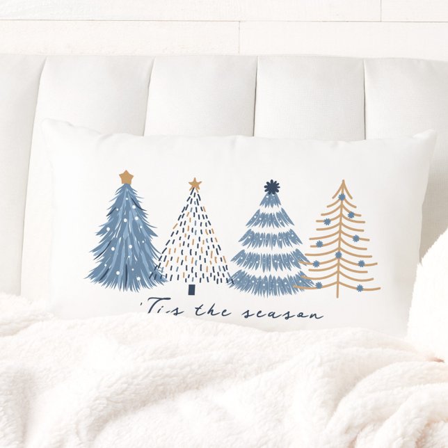Coussin Rectangle Arbres Bleus Moderne Simples vacances de Noël (Blue Trees Modern Simple Christmas Holiday Lumbar Pillow)