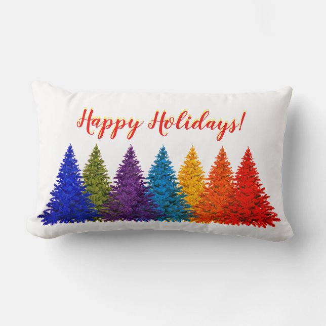 Coussin Rectangle Arbres de Noël colorés (Recto)
