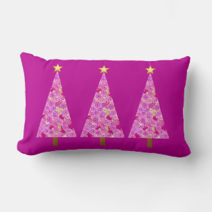 Coussin Rectangle Arbres de Noël modernes à fleurs magenta