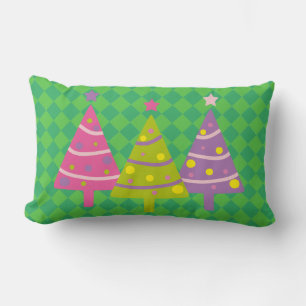 Coussin Rectangle Arbres de Noël Rose vert