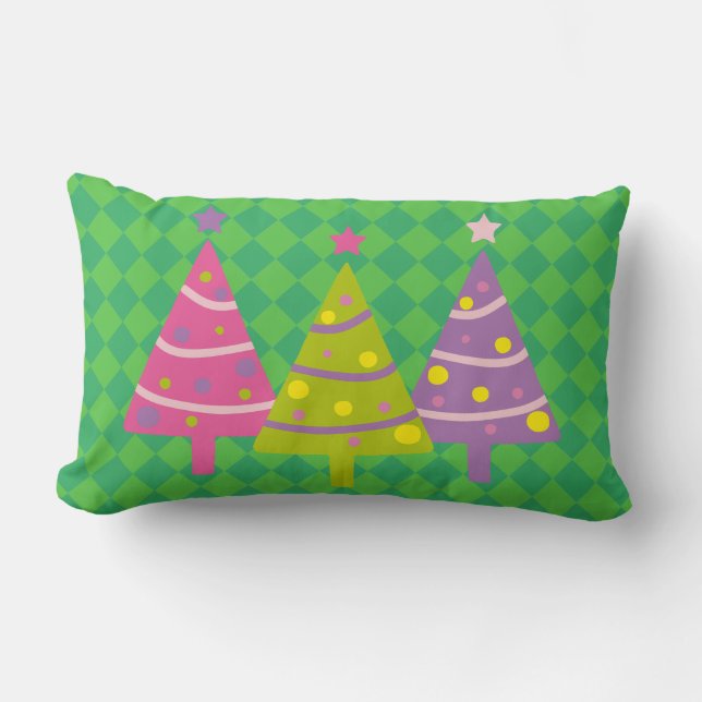 Coussin Rectangle Arbres de Noël Rose vert (Recto)