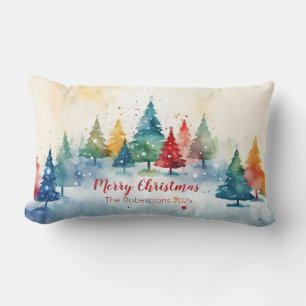 Coussin Rectangle Arbres de pin colorés Joyeux Noël