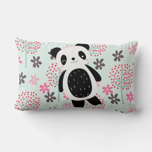 Coussin Rectangle Arbres, fleurs et ours de panda (Verso)