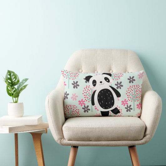 Coussin Rectangle Arbres, fleurs et ours de panda (Chaise)