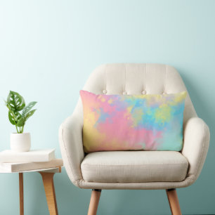 Coussin Rectangle Arc en ciel Peinture effet Splatter rose jaune