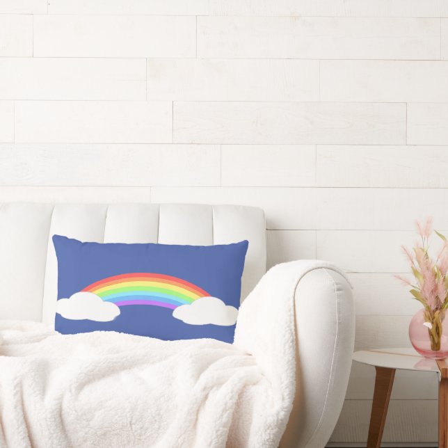 Coussin Rectangle Arc en ciel sur les nuages bleu (Canapé)