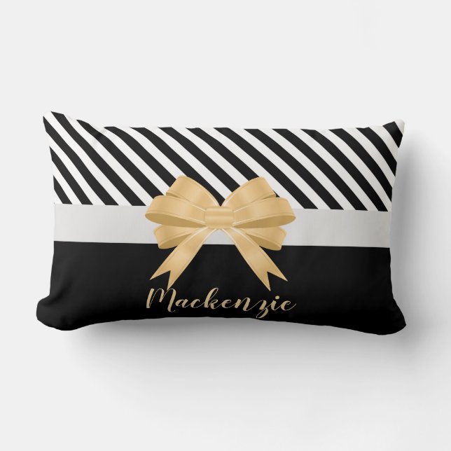 Coussin Rectangle Arc noir de Goldem de rayures de blanc (Recto)