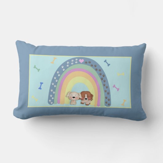 Coussin Rectangle Arcs-en-ciel et chiots (Recto)