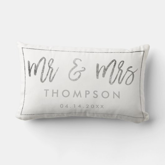 Coussin Rectangle Argent moderne blanc M. et Mme mariage keepsaké (Verso)