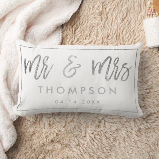 Coussin Rectangle Argent moderne blanc M. et Mme mariage keepsaké (Couverture)