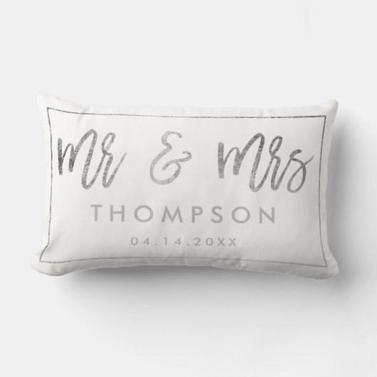 Coussin Rectangle Argent moderne blanc M. et Mme mariage keepsaké (Recto)