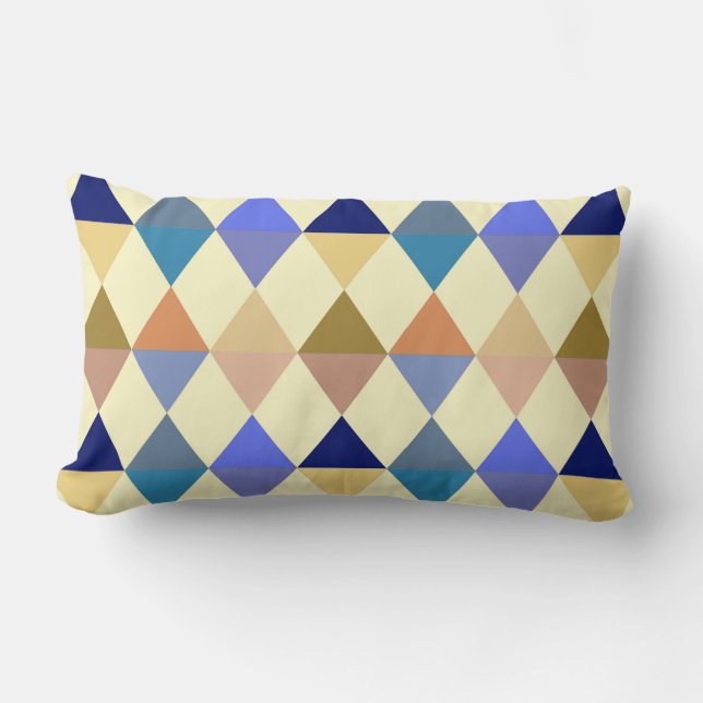 Coussin Rectangle Arlequin / motif diamant - Crème et bleu (Recto)