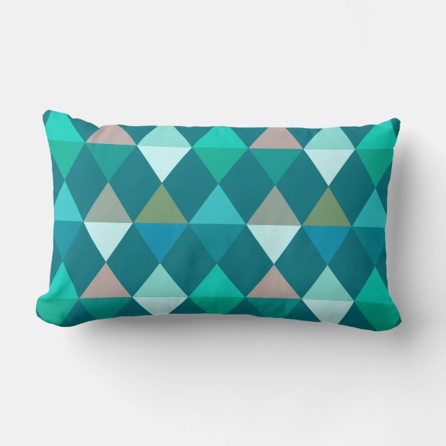Coussin Rectangle Arlequin / motif diamant - Turquoise et Aqua (Recto)