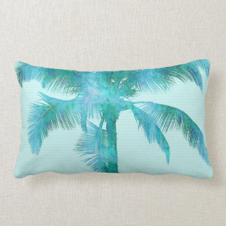 Coussin Rectangle Arrière - plan d'aquarelle bleu silhouette de Palm