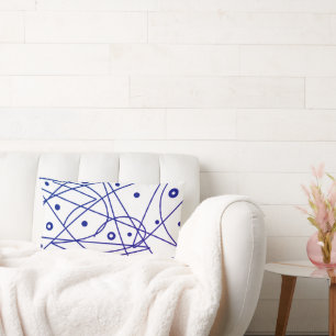 Coussin Rectangle Art Abstrait Bleu Lignes blanches Cercles Minimali