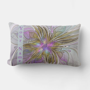 Coussin Rectangle Art Abstrait Floral Coloré Avec Nom Rose & Or
