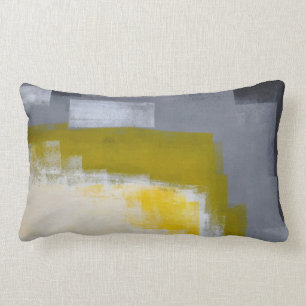 Coussin Rectangle Art abstrait gris et jaune "de partie de bloc"