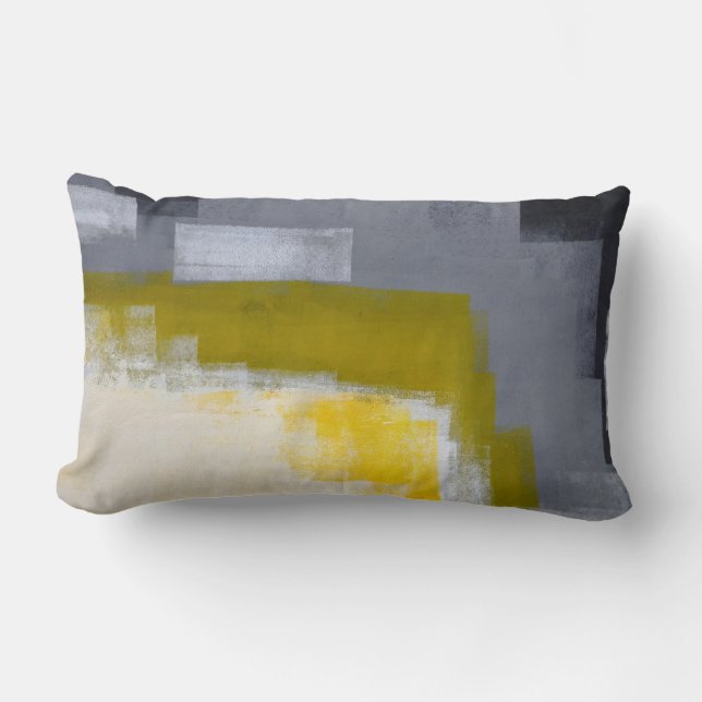 Coussin Rectangle Art abstrait gris et jaune "de partie de bloc" (Recto)
