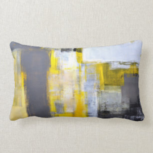 Coussin Rectangle Art abstrait gris et jaune "occupé et occupé"