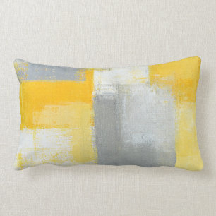 Coussin Rectangle Art abstrait gris et jaune "sournois"