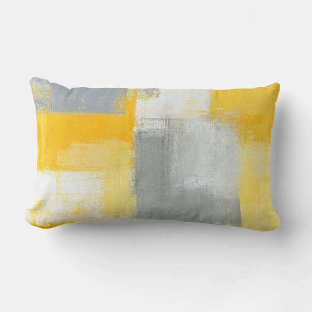 Coussin Rectangle Art abstrait gris et jaune "sournois" (Recto)