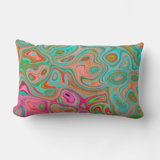 Coussin Rectangle Art abstrait groovy rétro orange et aqua (Recto)
