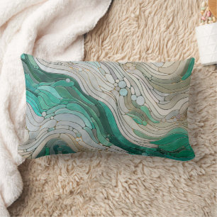 Coussin Rectangle Art Abstrait mosaïque - Perle, Taupe et Emeraude