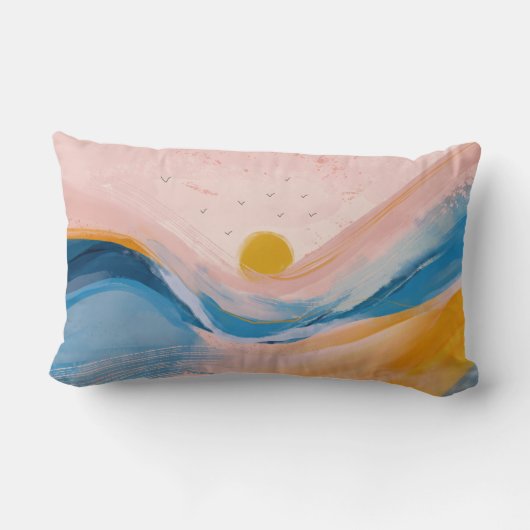 Coussin Rectangle Art Abstrait Ocean Water Landscape rose et bleu P (Verso)