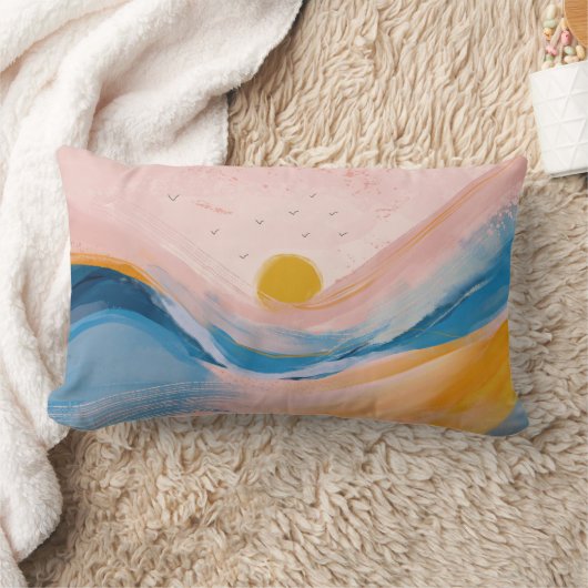 Coussin Rectangle Art Abstrait Ocean Water Landscape rose et bleu P (Couverture)