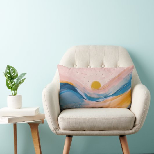 Coussin Rectangle Art Abstrait Ocean Water Landscape rose et bleu P (Chaise)